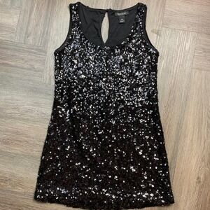 White House Black Market Sequin Mini Shift Dress Womens Medium Black‎ Sleeveless